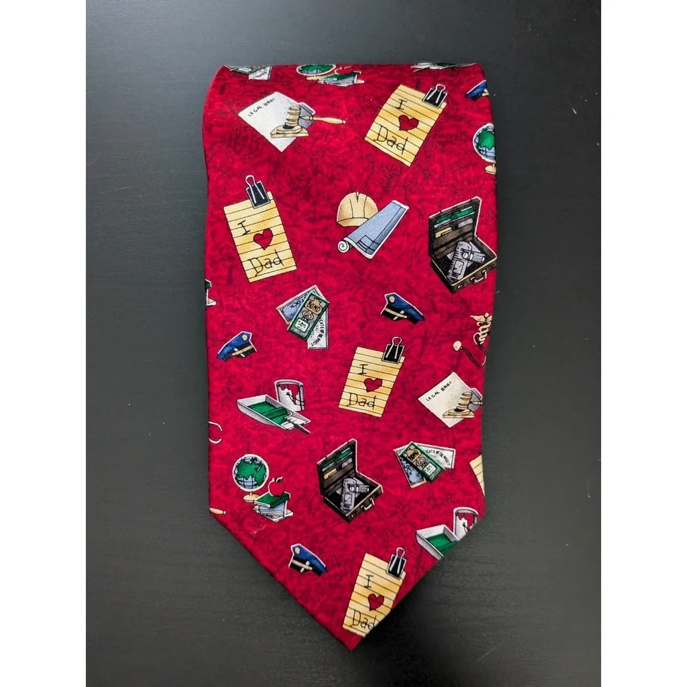 Vintage UNICEF Dad Tie Red Silk Necktie USA Made 57